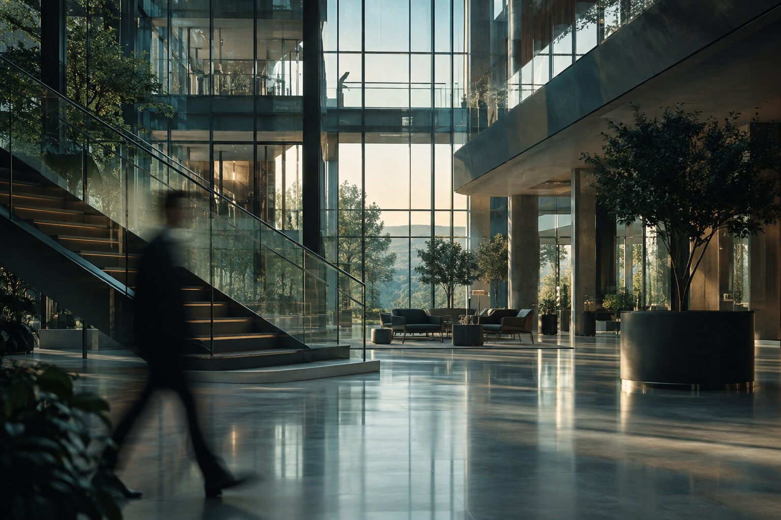 Illustrative corporate architecture scene