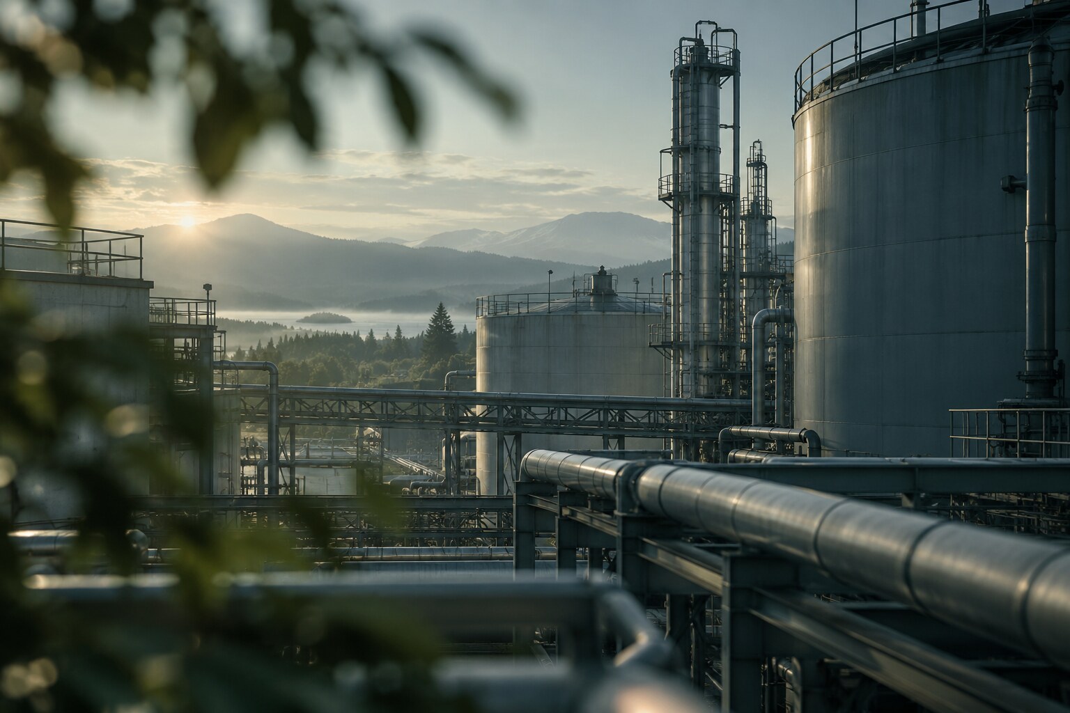 Illustrative industrial facilities scene